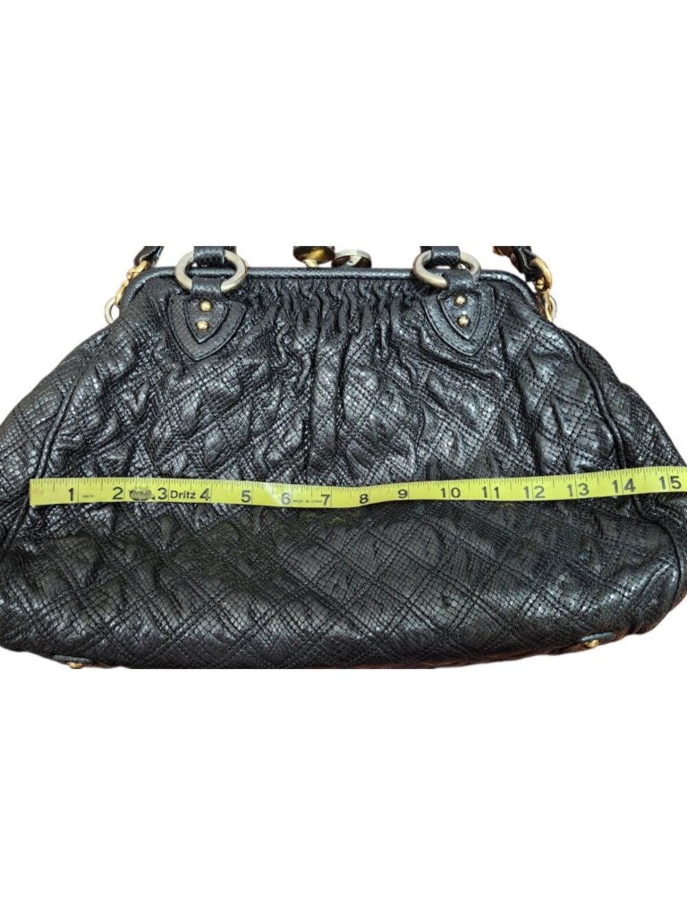 Marc Jacobs Rare Vintage Reptile Embossed Leather Bag Black Chain Strap Satchel - Picture 15 of 16